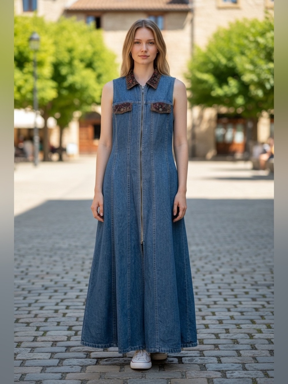 Sz 9 Paris Blues VTG Y2K Maxi Dress Teacher
Denim Maxi Long Dress Made In USA
